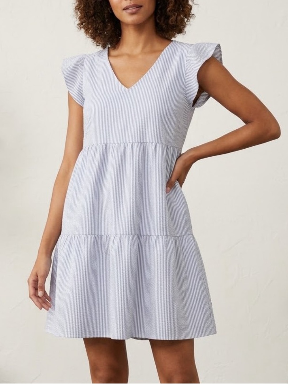 GOODTHREADS Blue Striped Seersucker Flowy Women's Dress XS
